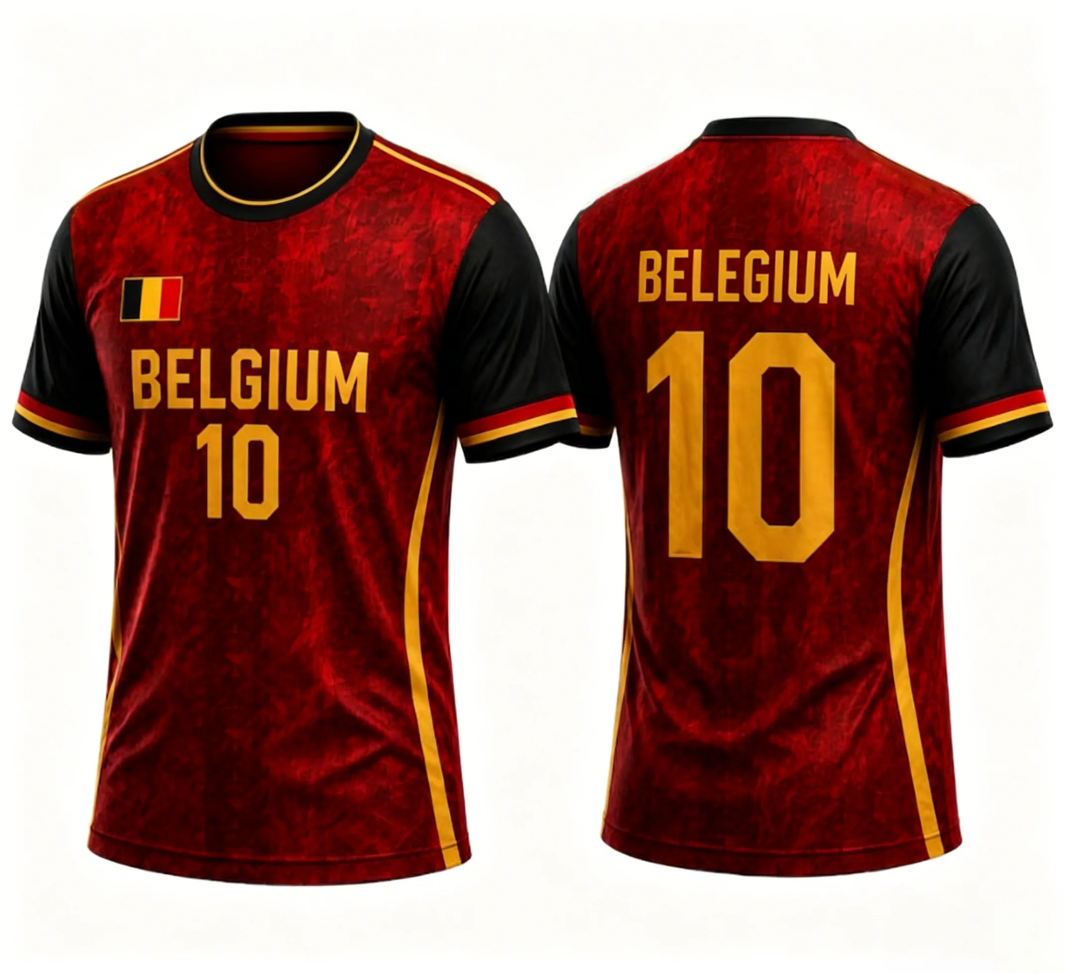 Men's Custom Belgium Number 10 Graphic Tee, Belgian Flag Color Fan Casual Sports T-Shirt - view 3