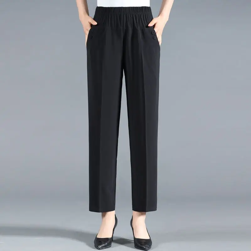 

Women's High Waist Summer Pants, Elegant Fashion, Simplicity, Monochromatic, Casual Clothes, Loose Temperament Straight Pants