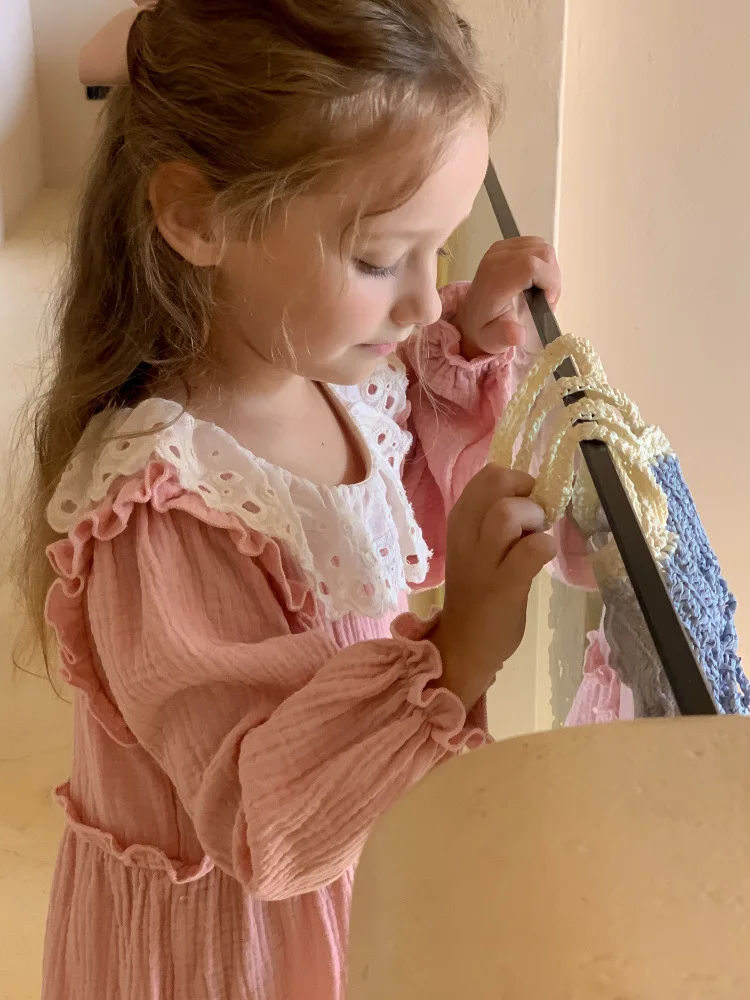 

Girls Dress Spring New Children's Solid Color Sweet Long Sleeve Princess Dress Baby Stylish Puffy Dress