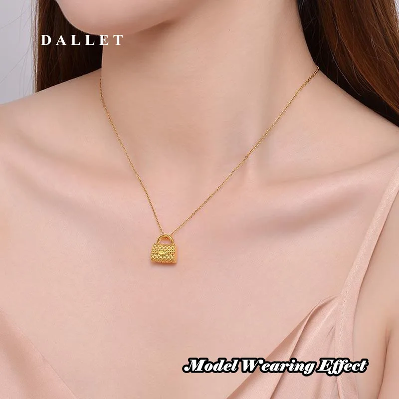 DALLET Real 24K Genuine 999 Pure Gold Hand Bag Necklace Pendant For Woman Fashion Delicate Gift Unique Present Fine Jewelry