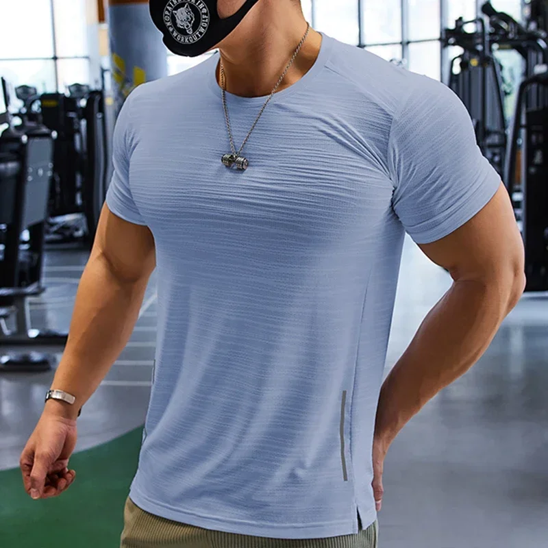 Muscle Training Compression T-shirt Man Running Dry Fit Tee Plain Color Plus Size Gym Men's T-shirts Sports Men Tops Sweatshirt