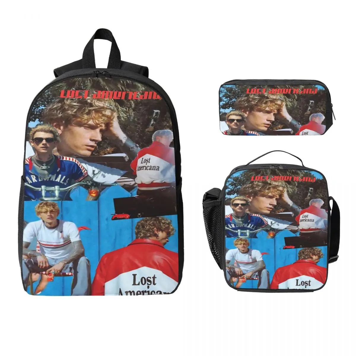 

MGK Lost Americana Tour 2025-2026 School bags Set for Boy Girl Pencil Boxes Backpack Sets with Lunch Box For School Daypack