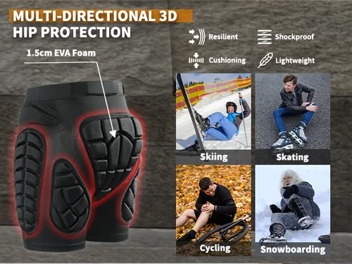 Imagen 2 del producto WOSAWE-almohadillas para motocicleta, pantalones cortos protectores 3D, Snowboard, esquí, deportes Unisex, protección de cadera, pantalones cortos acolchados, Protector de rodilla