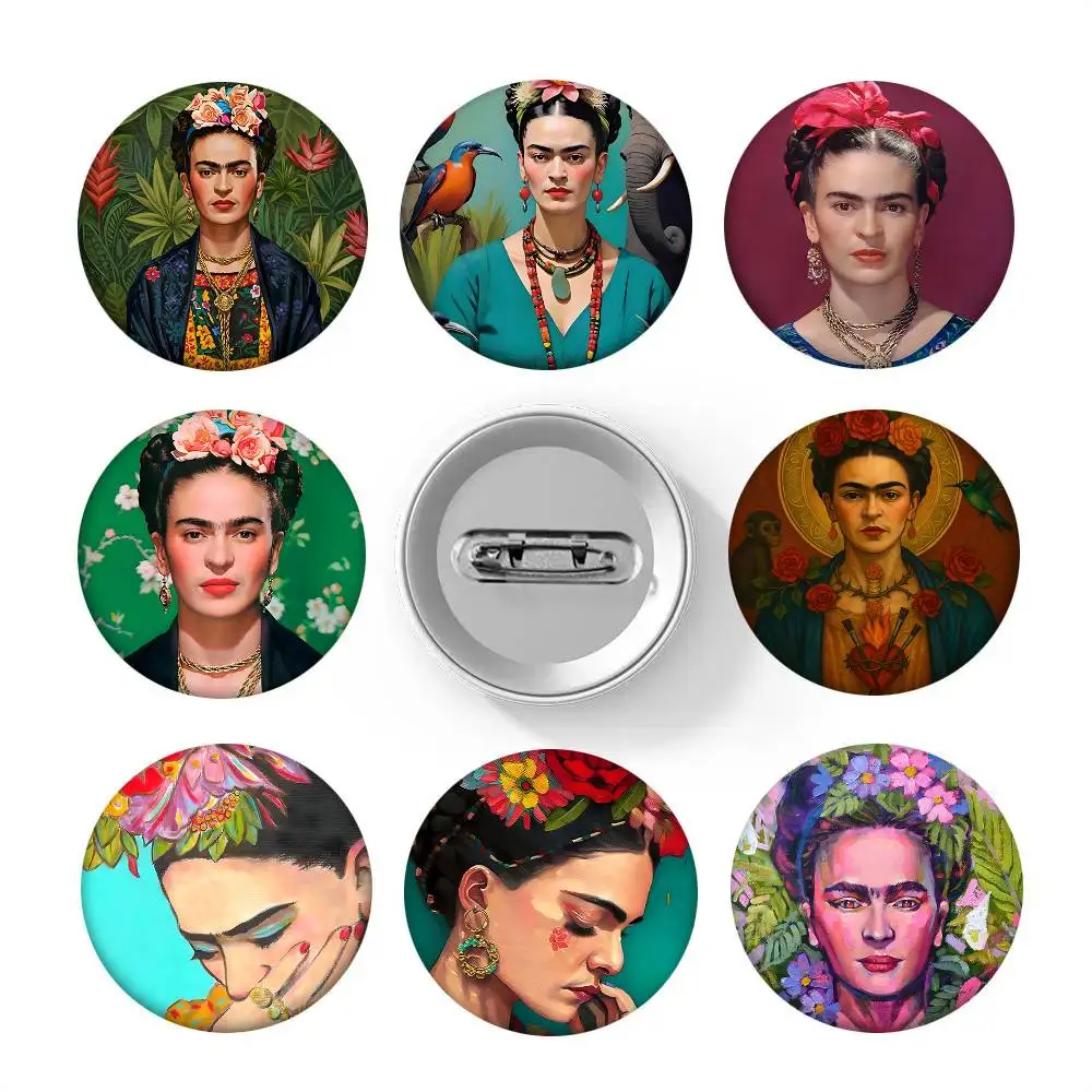 1 broche de esmalte redondo estilo caricatura Frida Kahlo para decoración de mochilas y accesorios