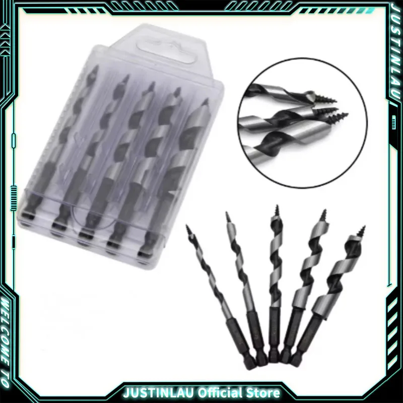 5 قطعة 100 مللي متر نجار اوجير بت 5-12 مللي متر سداسية مقبض تويست الحفر اليد دوامة مخرطة السلطة أداة اكسسوارات مجموعة المنشار