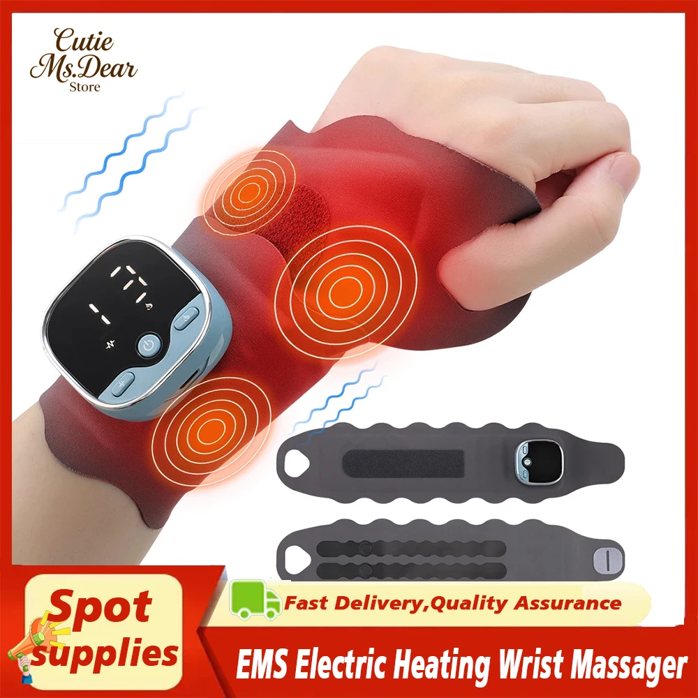 

EMS Electric Heating Wrist Massager Wrist Guard Band Vibration 3 Levels Hot Compress Massage With Modes Muscle Stimulator Wrist