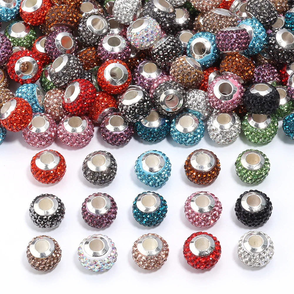 10 teile/los 14mm Shambhala Strass Perlen Bunte Runde Große Loch Lose Spacer Perlen für DIY Schmuck Machen Armbänder Halskette