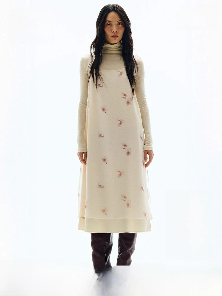 

H&M Women's Dr Layered Print Strap Loose Faion One-Piece Dr Casual Sle Svel Polyester Nylon Fabric Daily Wear