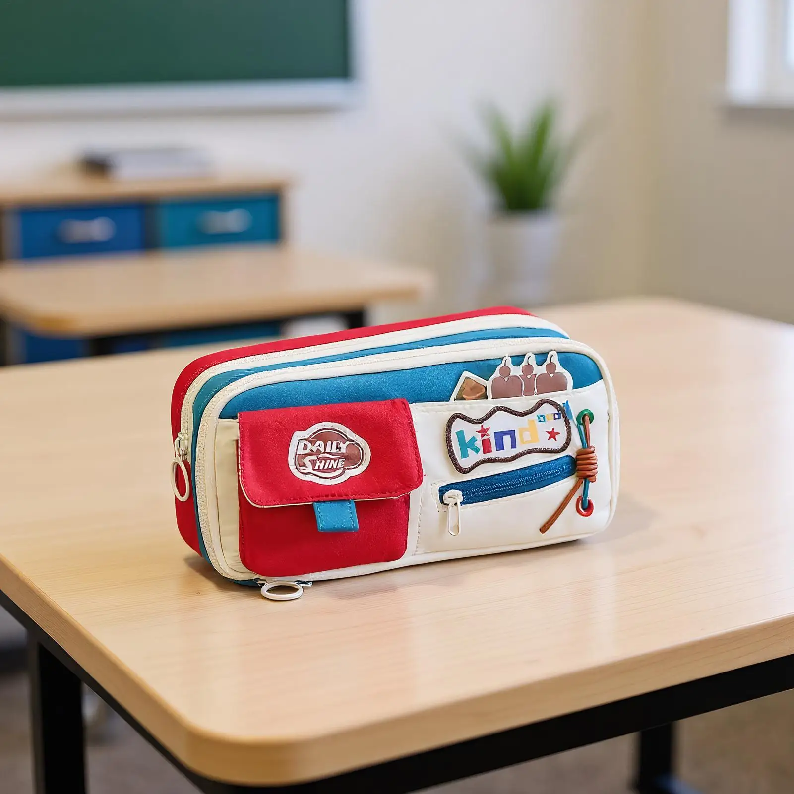 مقلمة مدرسية مقلمة جمالية عتيقة بسحّاب منظم سعة كبيرة لرسم قلم مكياج تلوين قرطاسية