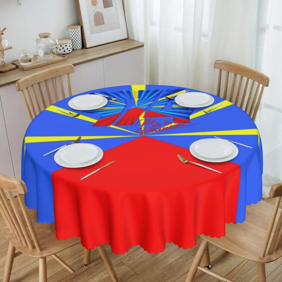 Round 974 Reunion Island Logo Tablecloth Waterproof Oil-Proof Table Cover 60 inches Reunionese Proud Table Cloth