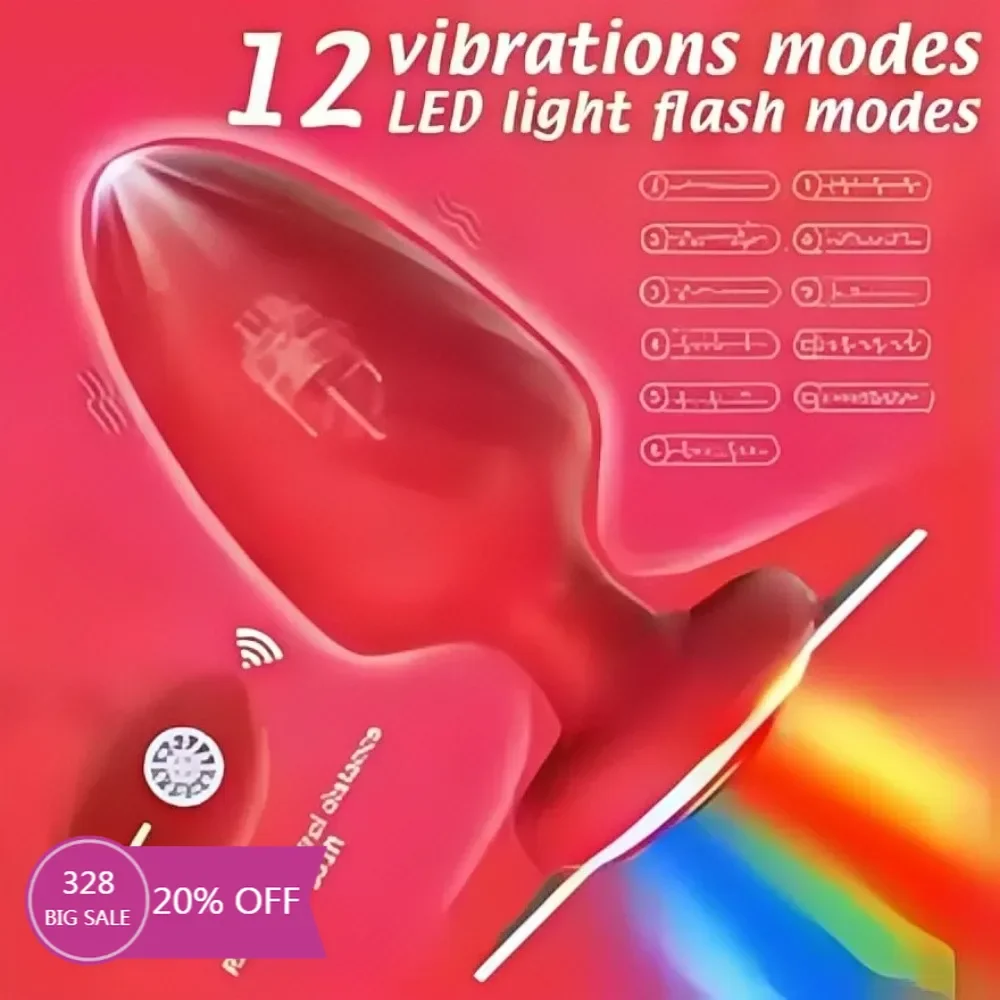 Butt Plug Sex Toy Vibrating Anal Toy with 12 Vibration Modes Adult Light Up Butt Plug Sex Toy and Game with Remote Control