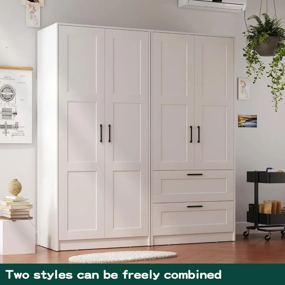 Wooden White Wardrobe, Bedroom Independent Wardrobe, Storage Cabinet with Shelf, Wooden Combination Hanging Clothes Furniture