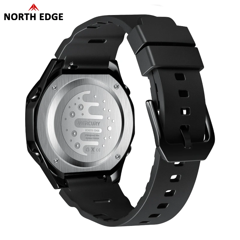 NORTH EDGE MERCURY Men's Military Digital Watch Stopwatch Waterproof 50M Sports Watches World Time LED Wristwatch