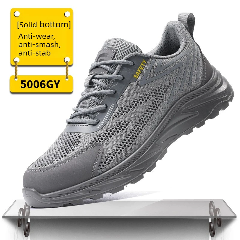 Sapatos de segurança em malha respirável com biqueira de aço, resistentes a perfurações, botas de trabalho protetoras e confortáveis para uso industrial._voghion.com