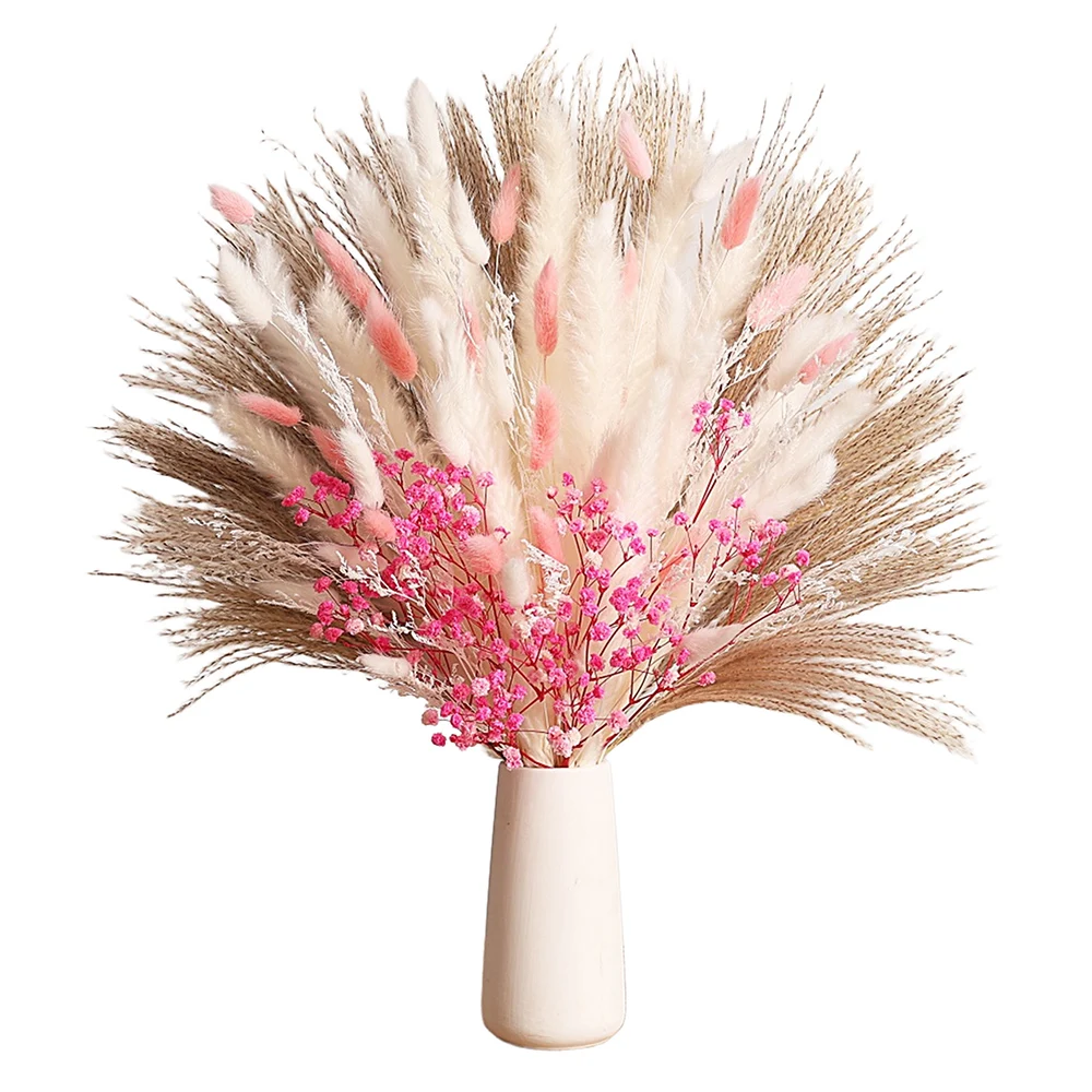 

62pcs Pink Eternal Dried Flowers Pampas Baby Breath Bouquet Boho Home Living Decor Artificial Flower Pampa Wedding Table Decor