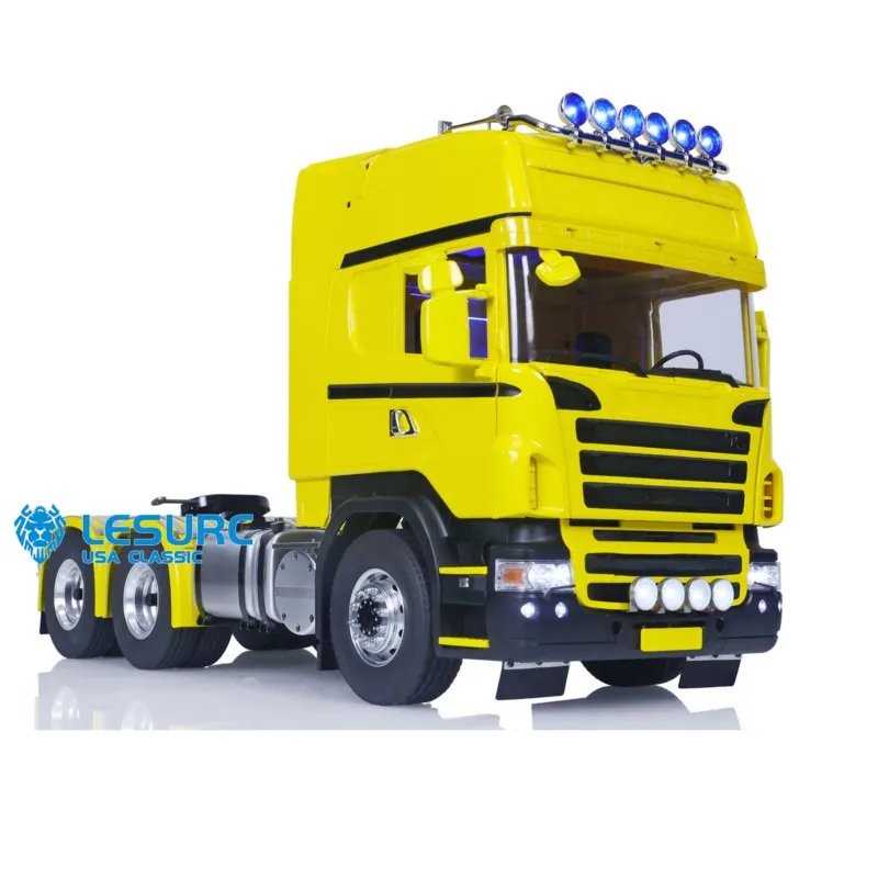 LESU 1/14 RC Tractor camión DIY 6x6 Control remoto 3 ejes coches de ingeniería pintado modelo terminado luz de sonido para regalos de niños