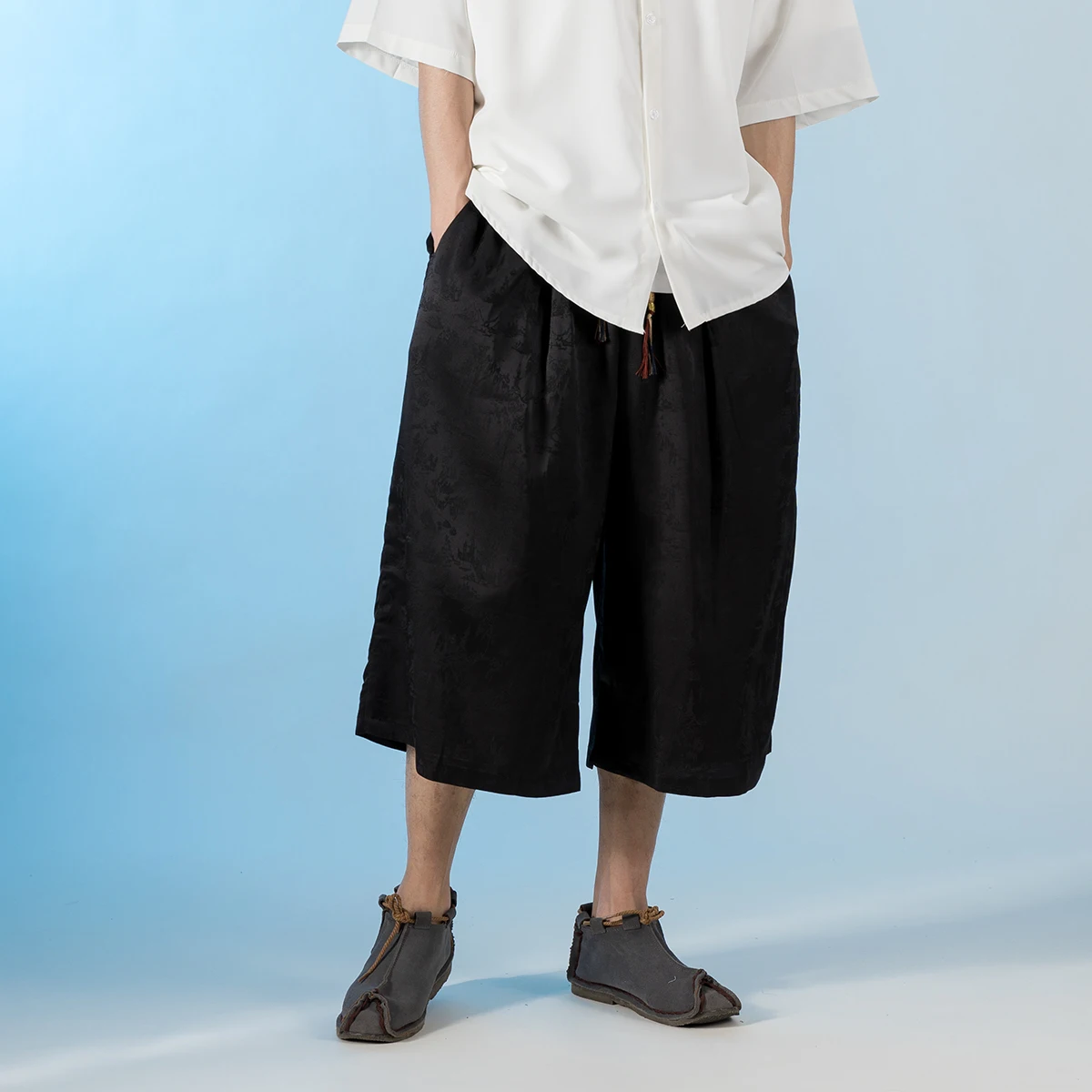 Summer Chinese Style Thin Capri Pants Men Clothing Plus Size Wide Leg Pants Traditional Dress Tai Chi Kung Fu Oversize Pants