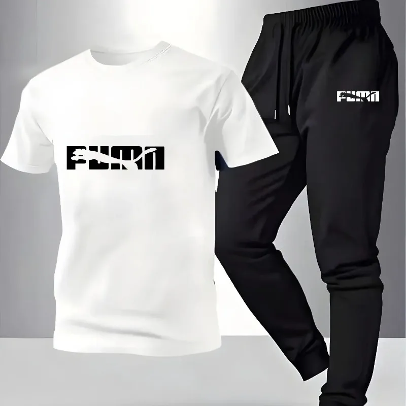 

Breathable Cotton Men's Fashion Sportswear Set Pattern Printed T-Shirt & Comfortable Sports Pants for Casual Fitness Home