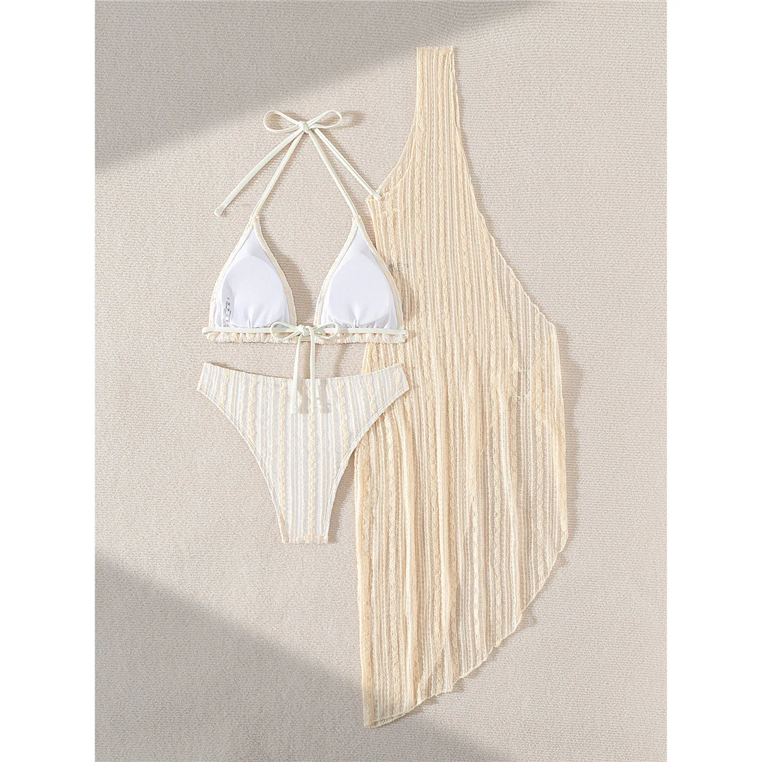 Sexy mit Überwurf, Neckholder-Bikini, brasilianischer Bikini, Damen-Badeanzug, dreiteiliges Bikini-Set, Damen-Badebekleidung, Badeanzug, Schwimmanzug V6011 – Detail 20