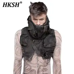 HKSH Spring Summer New Men's Tide Punk Waistcoat Waste Soil Style Vintage Asymmetrical 3D Pocket Layer Chic Darkwear Vest HK2323