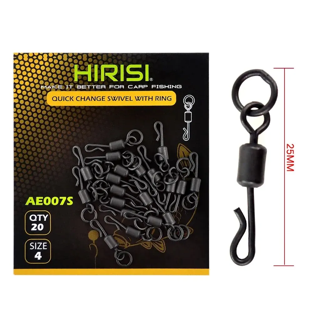 Hirisi 20 stuks karpervisserij eindmontage accessoires lange Q-vormige visdraaischakel met solide ring AE007S