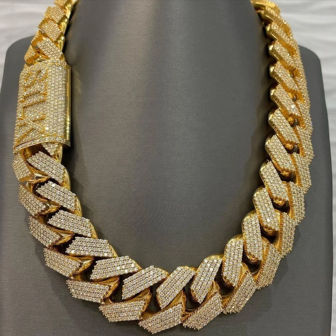 Luxury Custom Fully Bust Down 24mm 4 Rows Iced Out Moissanite Diamond Miami Cuban Linik Chain