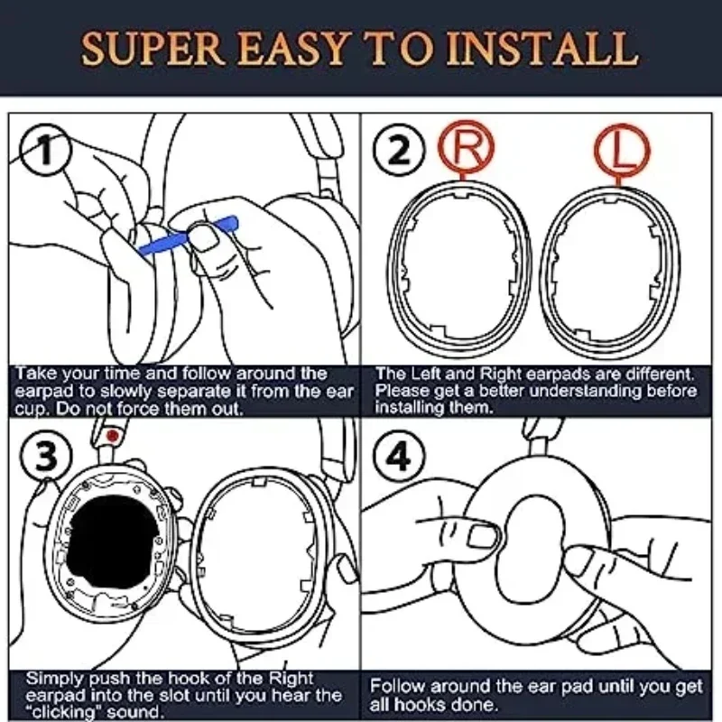 Амбушюры для Sony WH-1000XM5, рукава для наушников, наушники, легко заменяемые амбушюры, рукава для наушников, подушечки с пряжкой