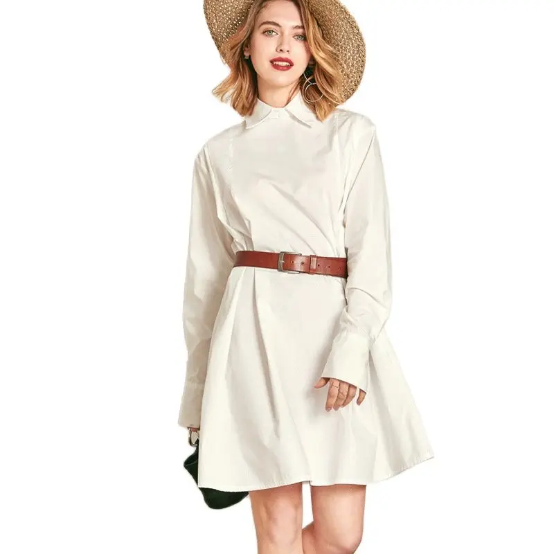 2023 spring and summer new women's temperament shirt dress female back with two sides wearing long section