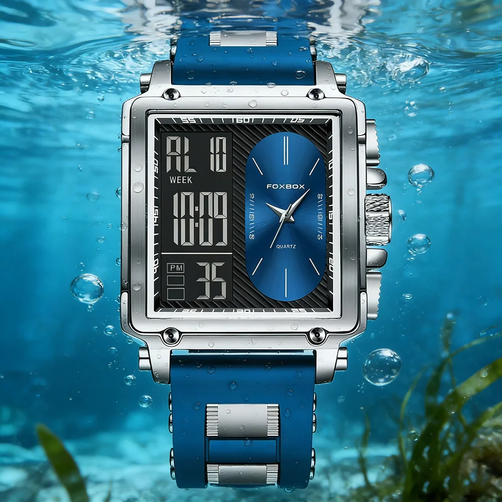 

Мужские цифровые часы FOXBOX Square с LED-дисплеем, хронографом, будильником, спортивные часы для мужчин, силиконовый ремешок, водонепроницаемые электронные часы + коробка