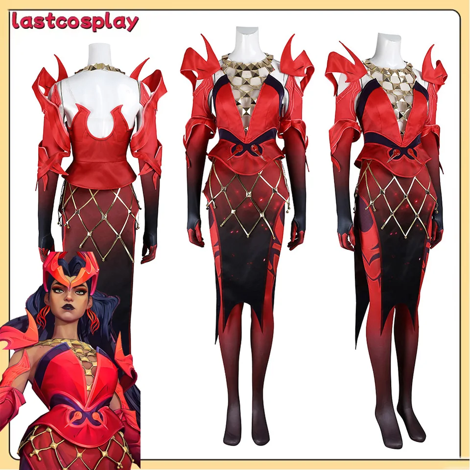 

Game Rivals Cosplay Scarlet Witch Costume Women Halloween Carnival Roleplay Disguise Top Skirt Stockings Gloves Earclips Outfits