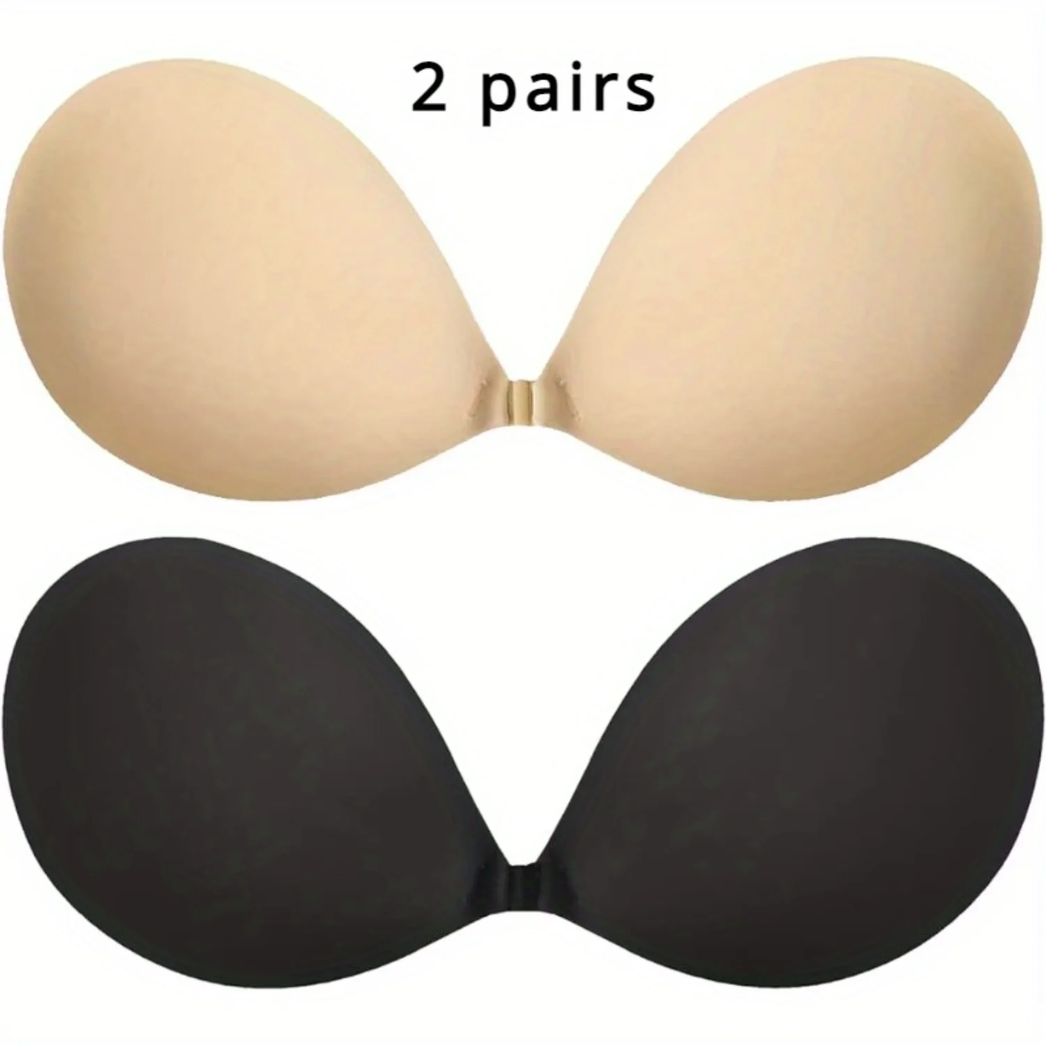 2 Pairs Strapless Self-Adhesive  Bra Set in Black & Skin Color, Backless Reusable Nipple Cover Bras, One-Piece 3D Cut Design for