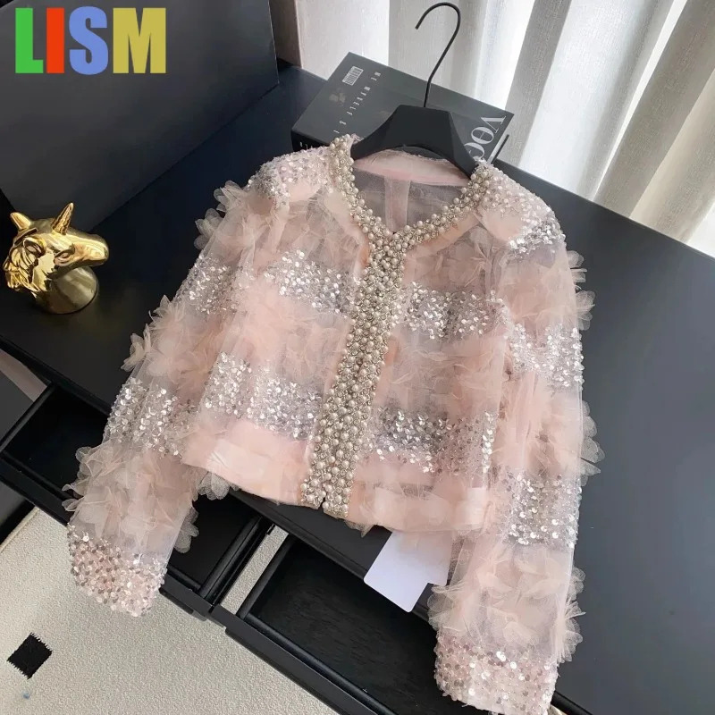 

LISM winter women's jackets Diamonds Sequin Outerwears 3d Flower Chaquetas Ropa De Mujer Fragrance Jacket Fashion Woman Clothing