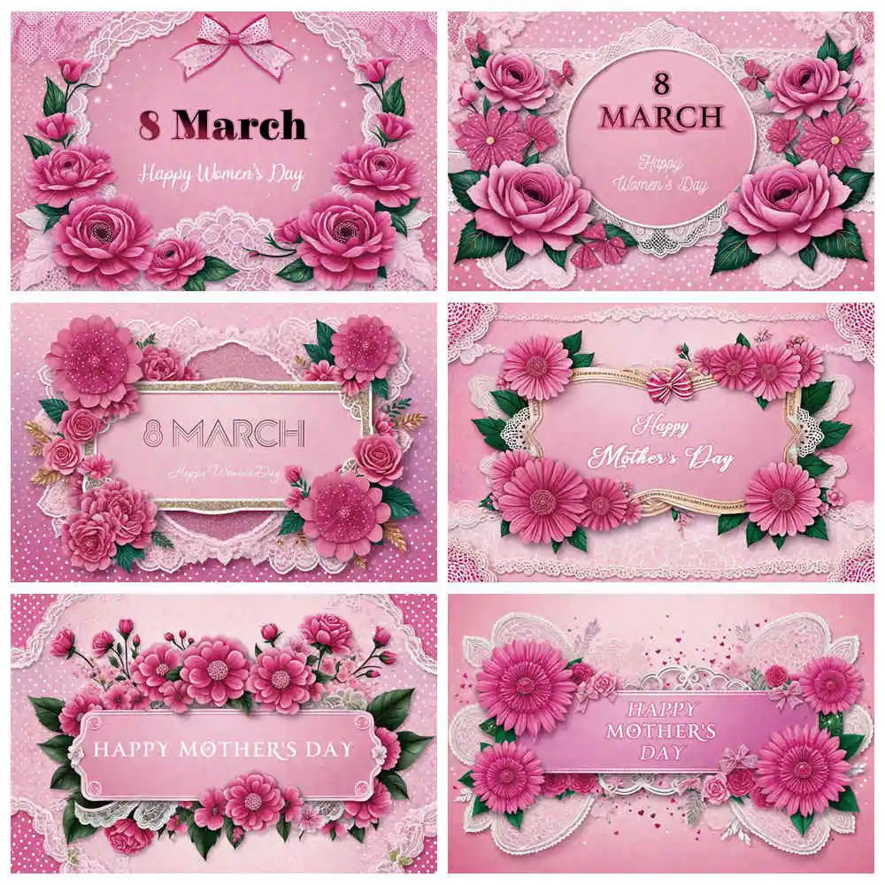 MOON.QG March 8 Mother's Women's Day Pink Backdrop Birthday Party Event Banner Background Custom Floral Home Photo Studio Props