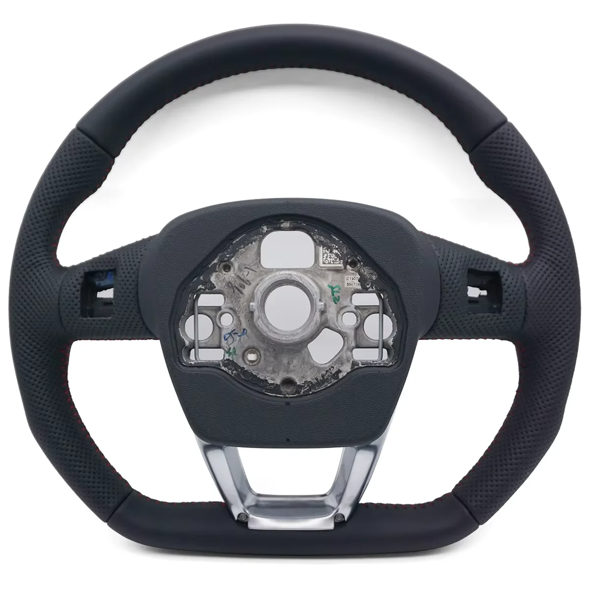 

For Audi Q3 Perforated Leather Red Stitching Steering Wheel Flat Bottom S/RS Logo Base Assembly