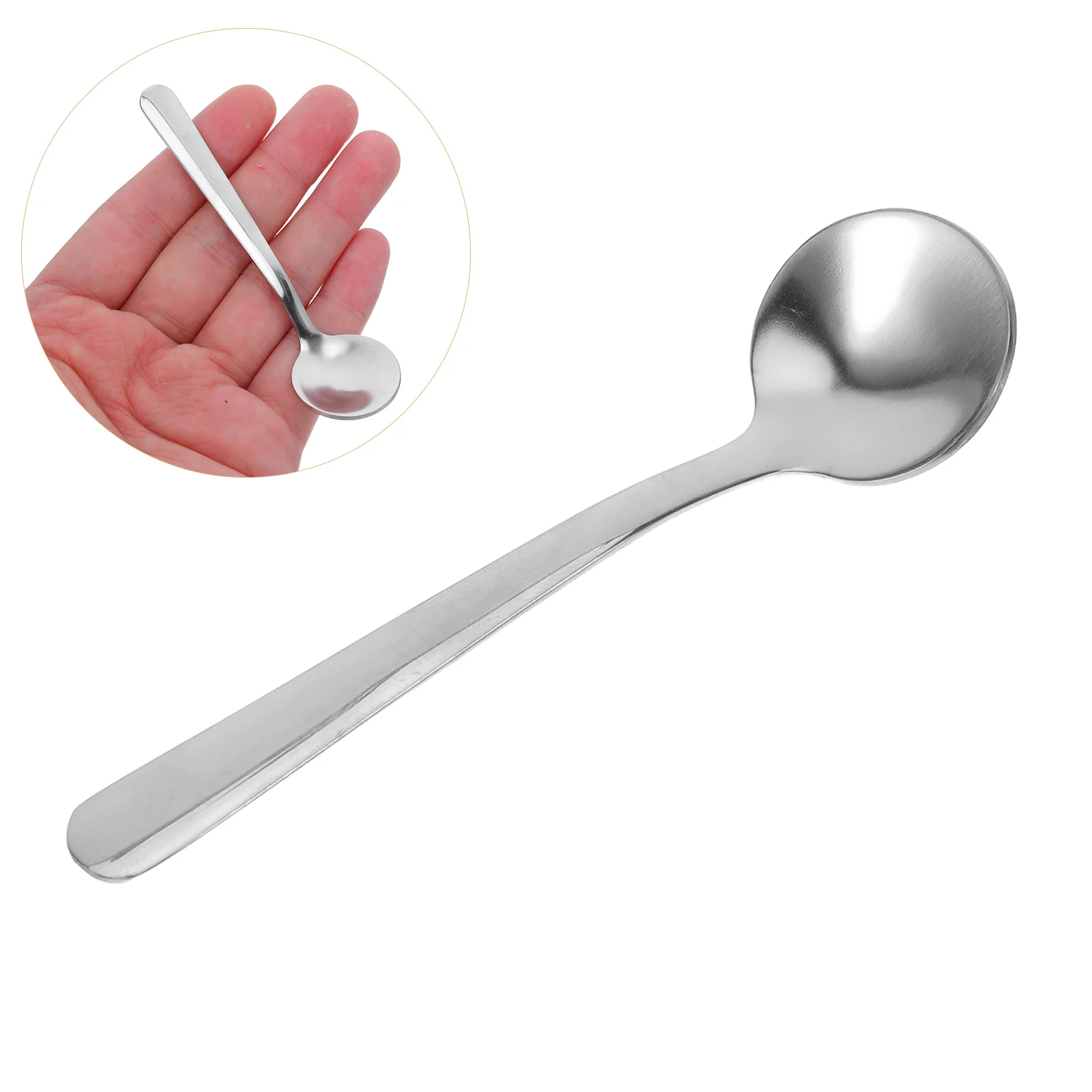 

Ergonomic Stainless Steel Seasoning Round Spoon 10 Inch Long Handle Perfect for Soup and Sauces Heat Resistant