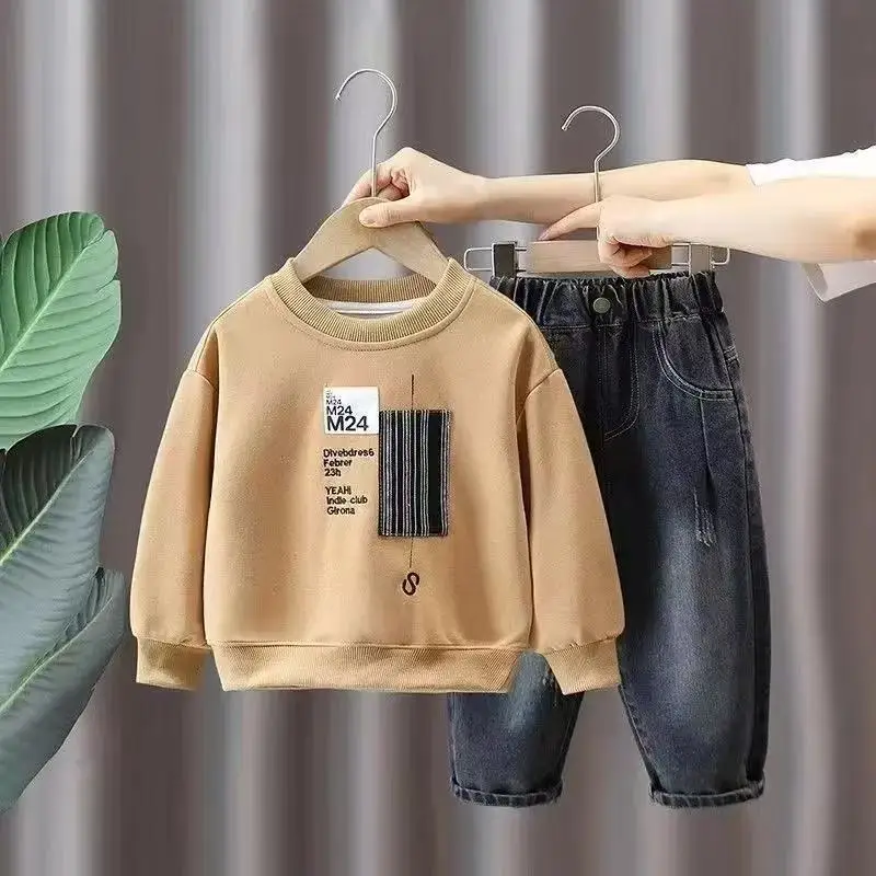 

Spring and Autumn Children's Clothing Set 2026 New Boys' Baby Sweetshirt+Pants Two Piece Set Trendy 90-140cm