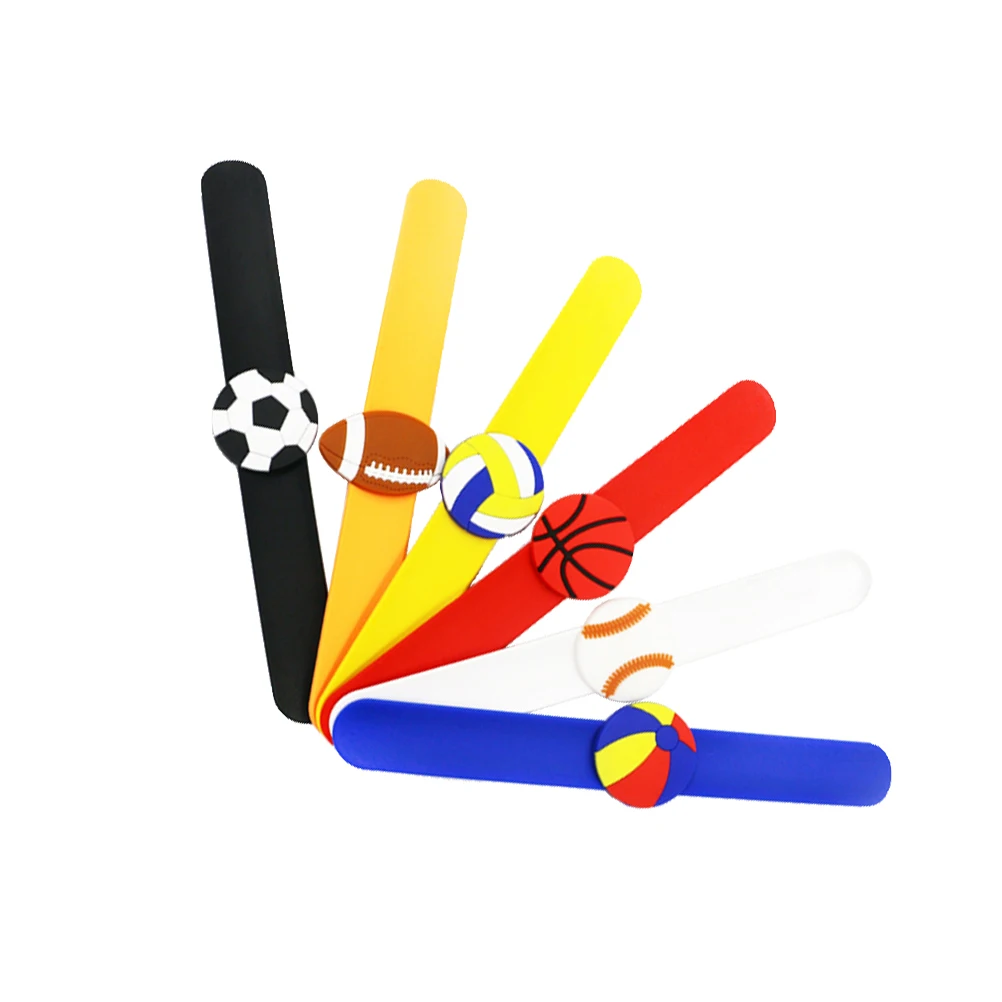 

6pcs Sports Series Slap Bracelets Football Basketball Rugby Silicone Lining Wristbands Lightweight Party Favors Holiday