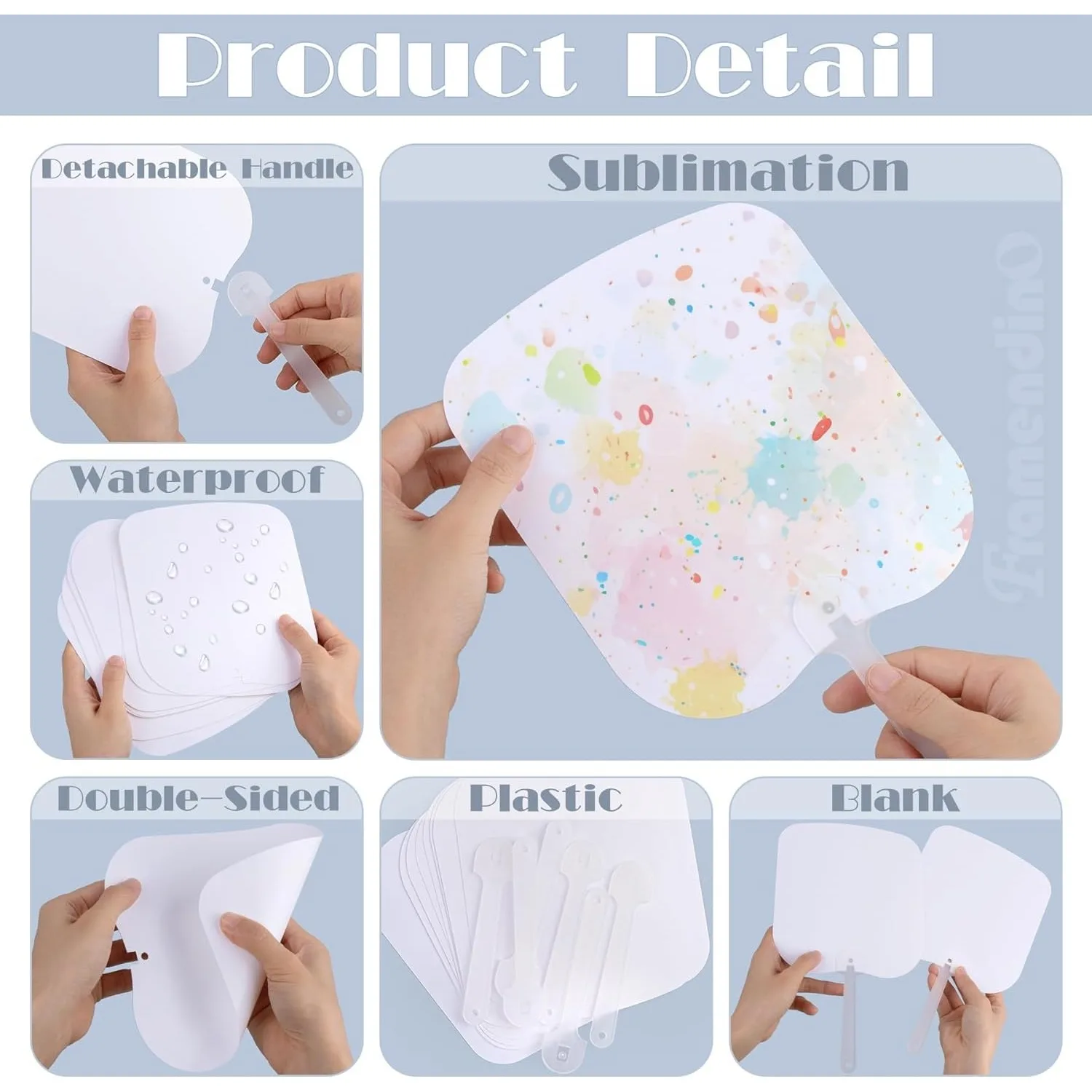 5pcs/10pcs Framendino Double-Sided Plastic Handheld Sublimation Fan Blanks - Rectangle Fans for DIY Craft Projects