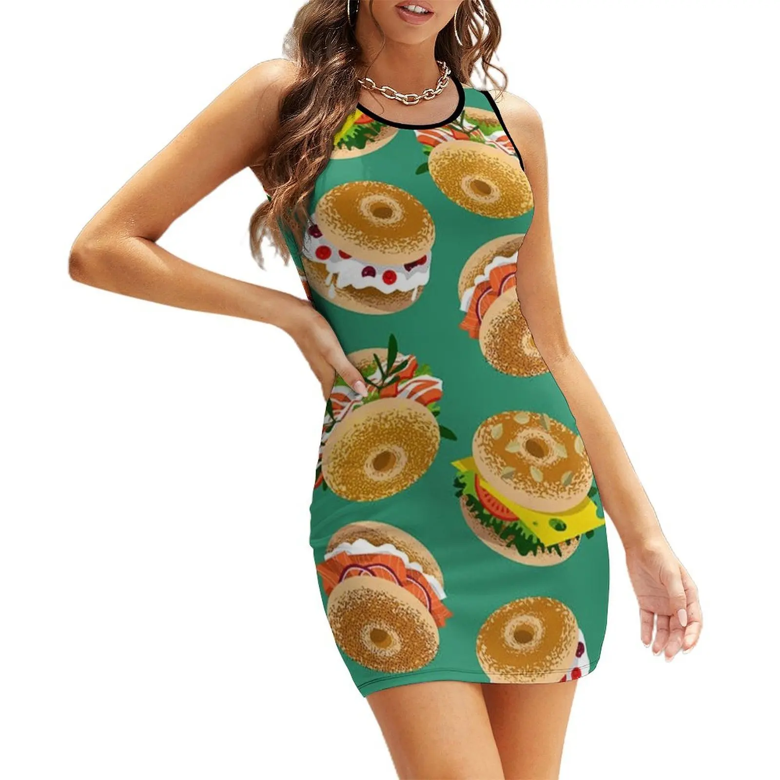 

Bagels With Various Topping Sleeveless Sundress woman dress Women's summer dresses party dresses woman