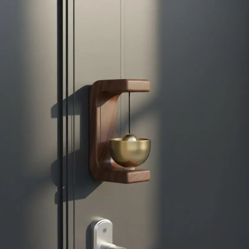 Wooden Wind Chimes Magnetic Brass Jingle Bell Wireless Doorbell for Bookstore Entrance Door Guest Welcome Alert
