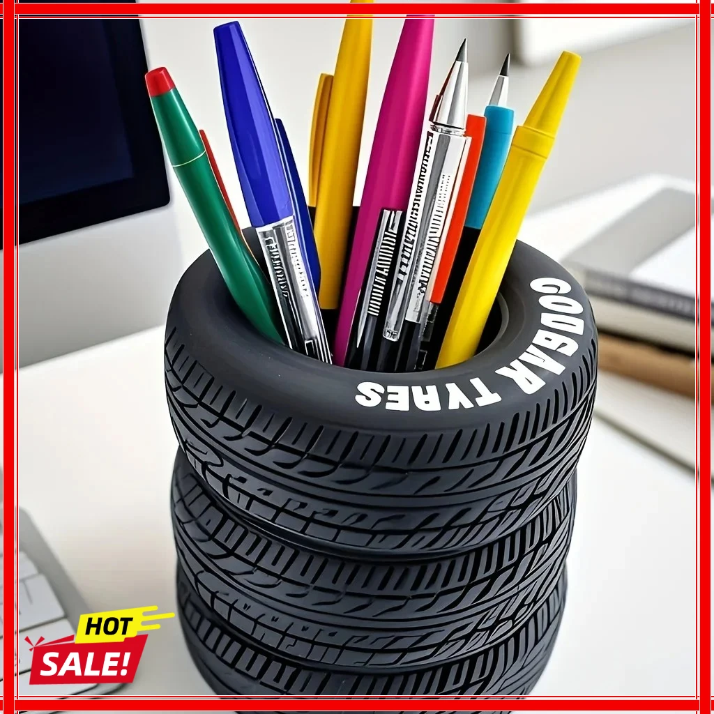 Creative Tire Shaped Pen Holder - Unique Office Desk Organizer Office Supplies Desktop Multifunctional Storage Decorations