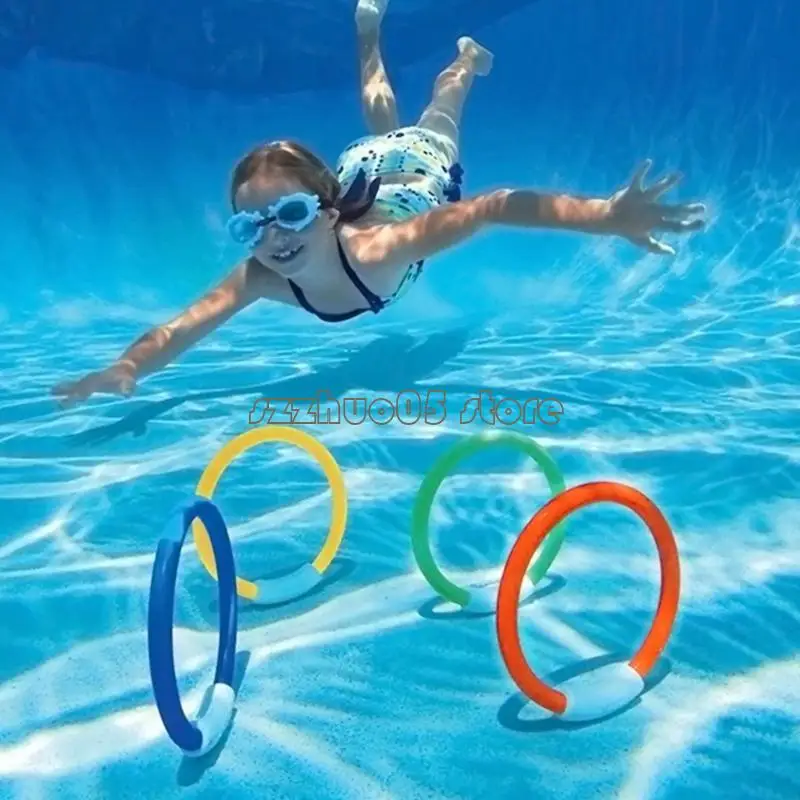 

M3GE Colorful Dive Rings Set of 4 Fun Pool Diving Toy Snorkeling Rings Toy For Family Water Activity And Beginner Swimmers