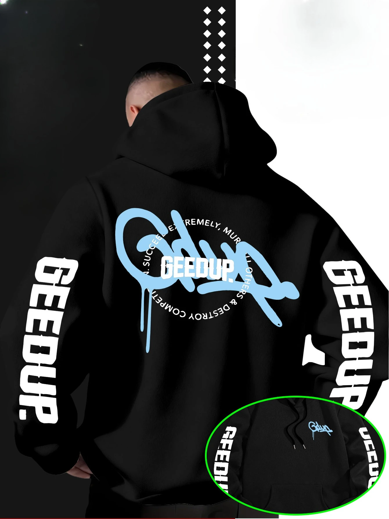 Neuer Herren-Kapuzenpullover mit Graffiti- und Tropfen-Buchstaben-Print für Herbst und Winter, Street-Style, lockerer Pullover-Hoodie – Detail 4