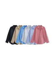 Oversized Poplin Shirts for Women, Long Sleeve, Button-up, Loose Female Blouses, Chic Tops, Fashion