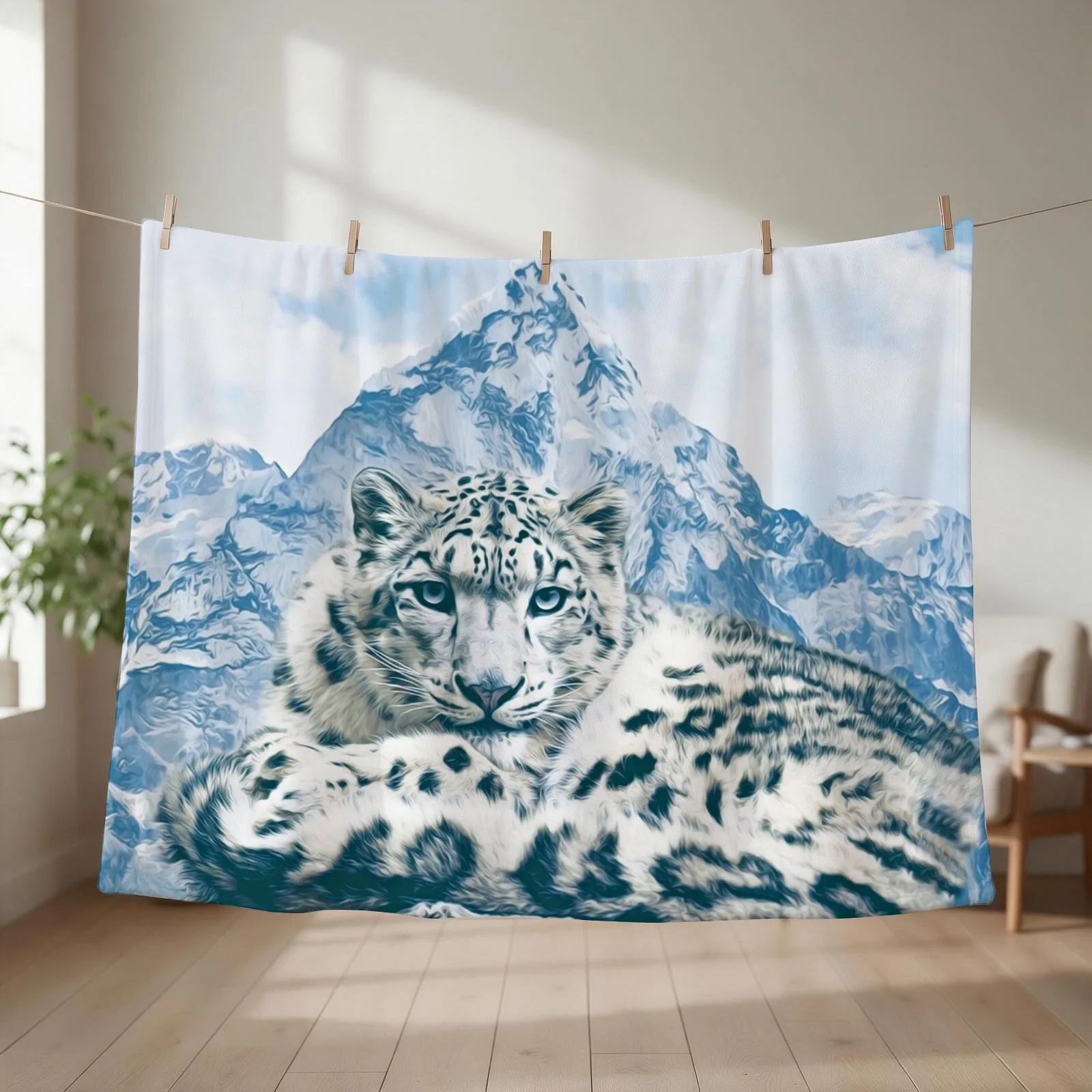 Snow Leopard Over the Mountains Throw Blanket couch cozy soft plush fuzzy picnic outdoor blanket