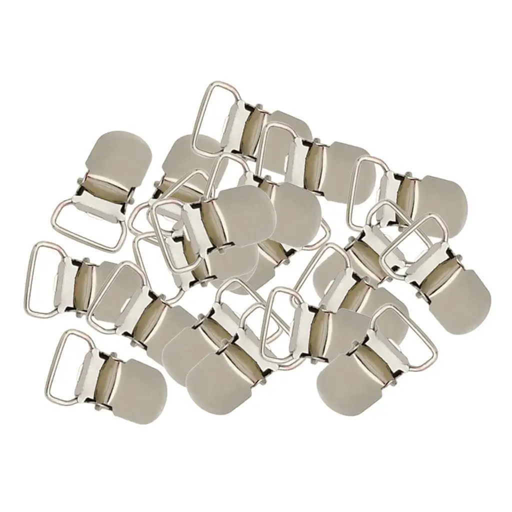 Clips de soporte para chupete, gancho de Metal, Color plateado, 11mm de longitud interior, 20 unidades