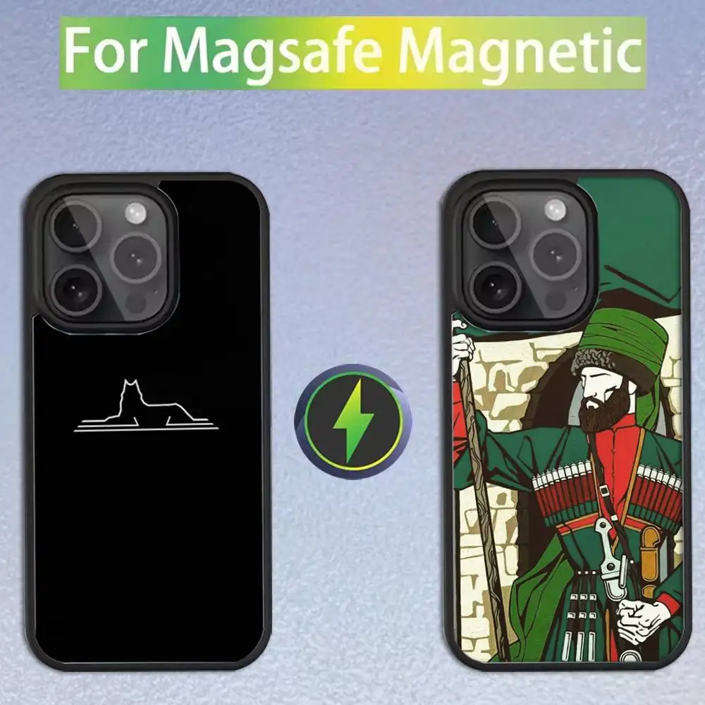

Чехол для iPhone 11, 12, 13, 14, 15, 16, 17, Pro, Max, Plus, Mini, SE4, E с гербом Чеченской Республики, магнитный, для беспроводной зарядки Magsafe