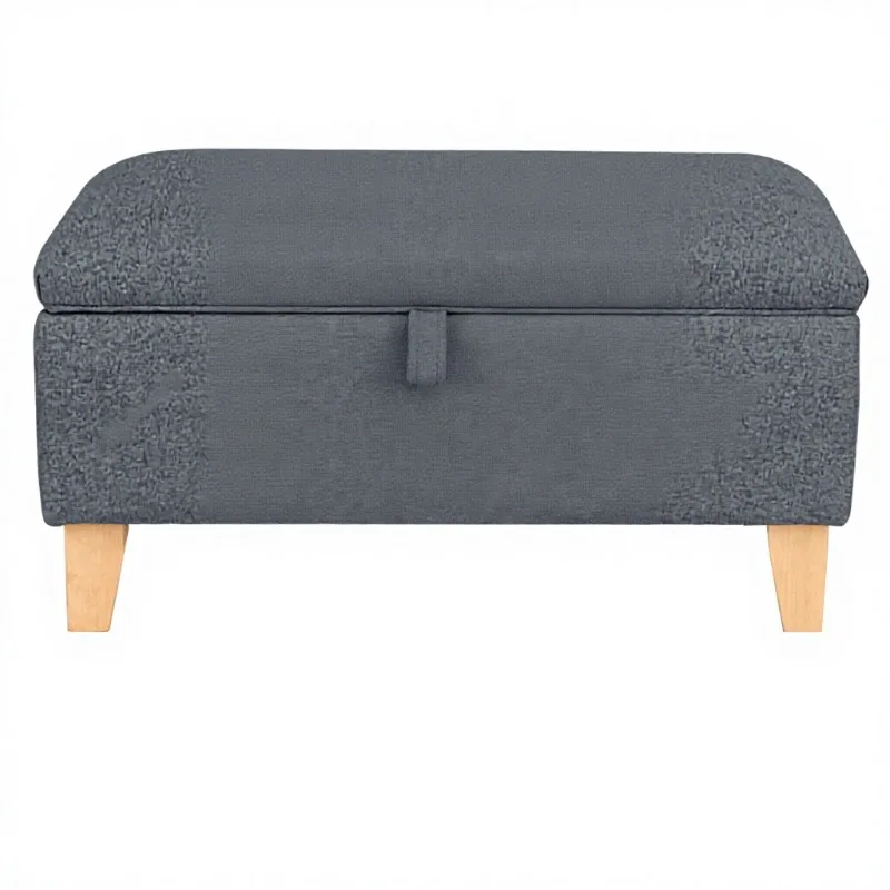 Solid Wood Leg Tufted Ottoman Bench Stool with Hinged Lid Modern Living Room Storage Furniture