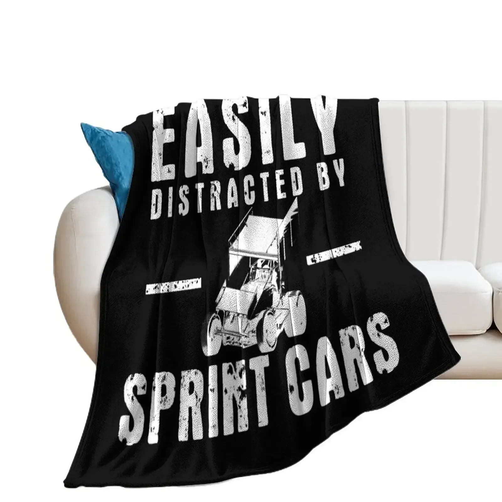 Easily Distracted By Sprint Cars v2 (White) Throw Blanket Beautifuls valentine gift ideas Blankets