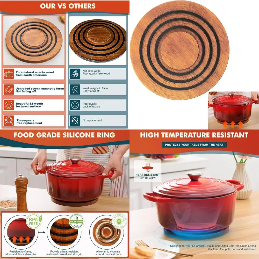 

Магнитный поднос 9 акации и ореха, совместимый с чугунными голландскими духовками Le Creuset, гребешком, 5-летняя гарантия на замену